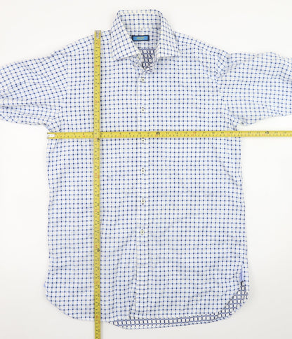 Giles-Fox London Men's Blue Check 16in Cotton Long Sleeve Shirt