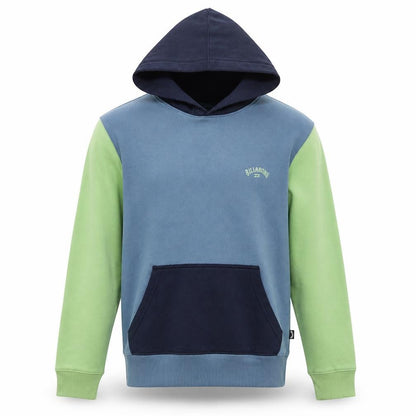 Front view of Billabong boys’ blue green hoodie, size 14, pullover cotton blend hooded