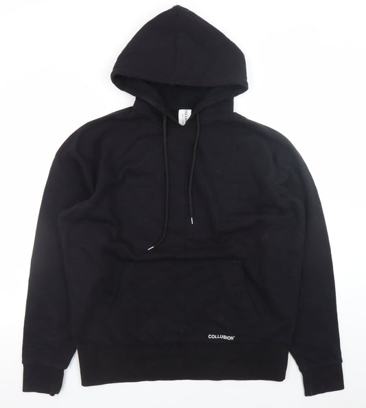 Collusion Men's Black Pullover Hoodie Size S Logo Fleece