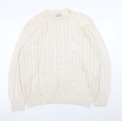 GENFINS Men’s Ivory Cable-Knit Cotton Acrylic Jumper XL Crew Neck