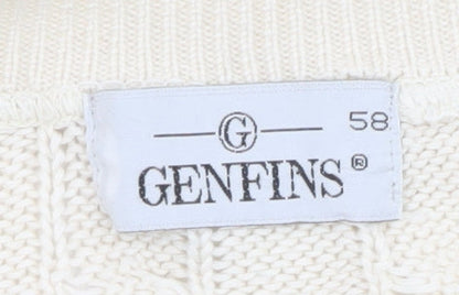 GENFINS Men’s Ivory Cable-Knit Cotton Acrylic Jumper XL Crew Neck
