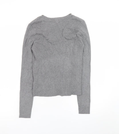 Marks and Spencer Women’s Grey Beaded V-Neck Knit Jumper Medium