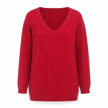 Gap Women Red V-Neck Cable-Knit Cotton Blend Jumper Size S
