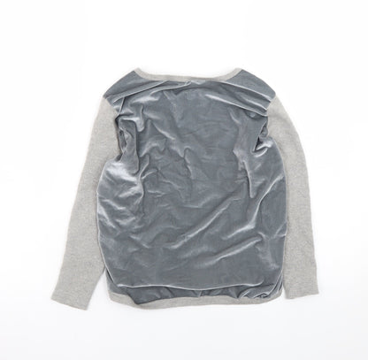 Laura Ashley Women Grey UK 10 Velvet Panel Wool Blend Pullover Sweatshirt