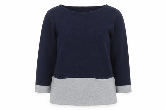 Christian Siriano Women's Blue & Grey Cotton Pullover Jumper L