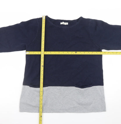 Christian Siriano Women's Blue & Grey Cotton Pullover Jumper L
