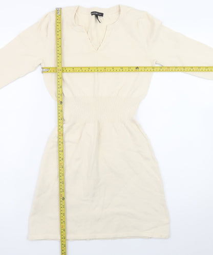 Mango Women Ivory Knit V-Neck Sweater Dress Size 8