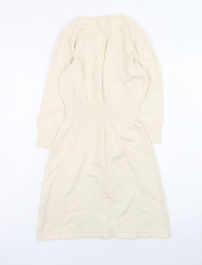 Mango Women Ivory Knit V-Neck Sweater Dress Size 8