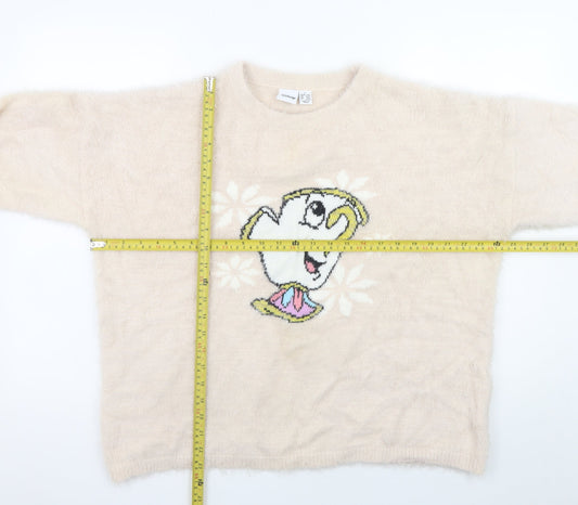 Disney Women Beige Chip Crew Neck Pullover Jumper Size L