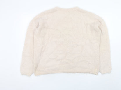 Disney Women Beige Chip Crew Neck Pullover Jumper Size L