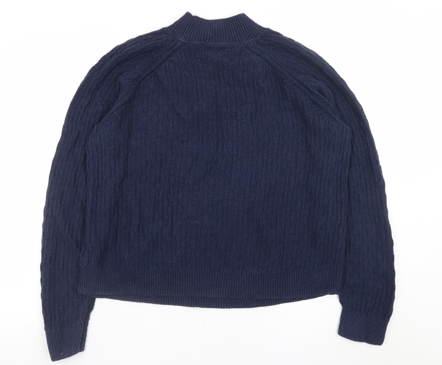 Fat Face Womens Blue Cotton Mock Neck Cable Knit Jumper UK 14