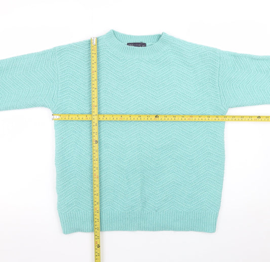 Marks and Spencer Women Blue S Crew Neck Wool Blend Pullover Jumper