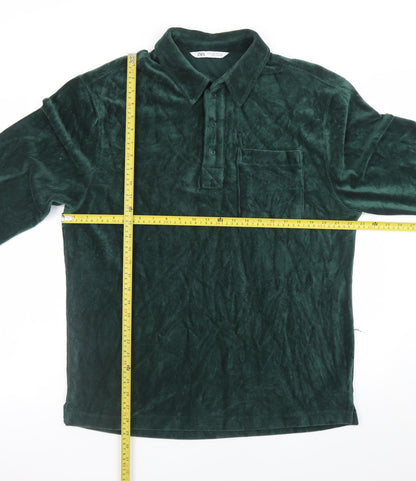 Zara Men's Green Velvet Long Sleeve Button-Up Shirt XL