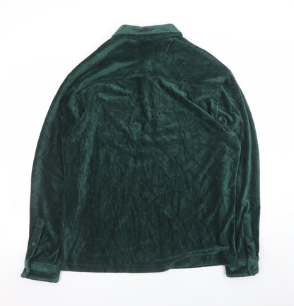 Zara Men's Green Velvet Long Sleeve Button-Up Shirt XL
