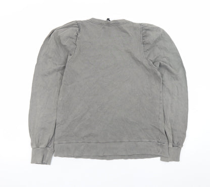 ME+EM Women Grey Cotton Crew Neck Puff Sleeve Sweatshirt Size 10