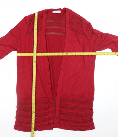 Marks and Spencer Women's Red Long Sleeve Open Knit Cardigan Size 14