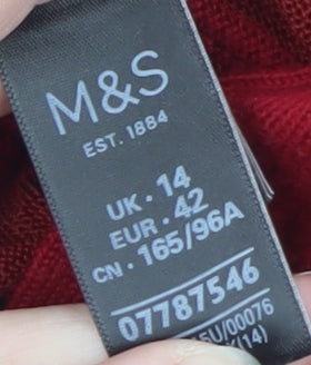 Marks and Spencer Women's Red Long Sleeve Open Knit Cardigan Size 14