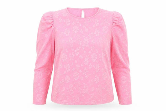 Savida Womens Pink Floral Puff Sleeve Blouse Size L