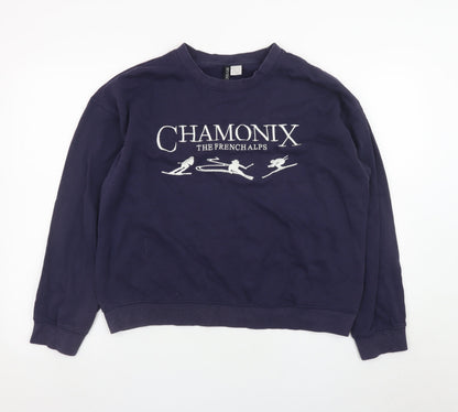 H&M Divided Women's Navy Chamonix Ski Graphic Cotton Sweatshirt M