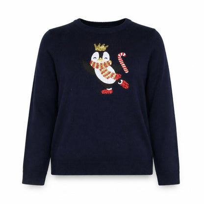 Paramour Women's Blue Penguin Sequin Christmas Jumper Size M