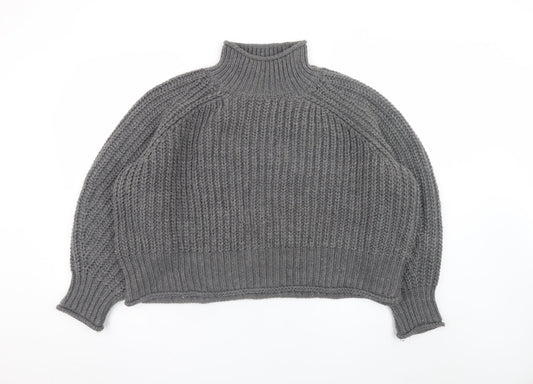 H&M Women’s Grey Chunky Knit Roll Neck Wool Blend Jumper XL