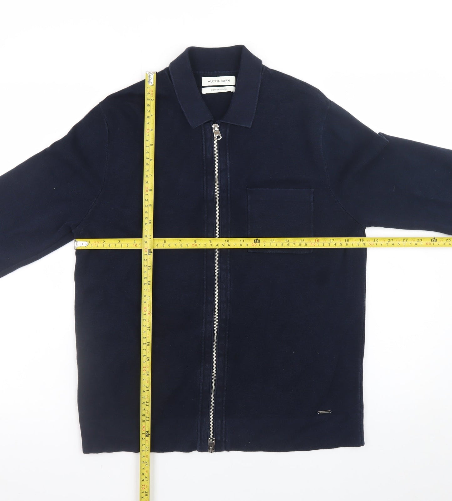 Marks and Spencer Autograph Men's Blue M Collared Zip Long Sleeve T-Shirt