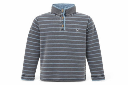 Crew Clothing Men's Blue Striped Henley Sweatshirt Size L