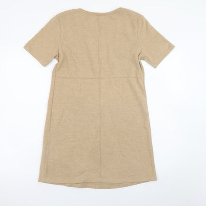 Zara Women Beige Size 10 Shift Short Sleeve Knit Dress