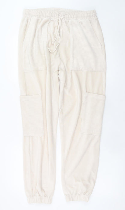 Topshop Women’s Beige Corduroy Jogger Trousers Size M