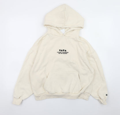 Pacific Republic Women Ivory Pullover Hoodie Size S Graphic Print Queen