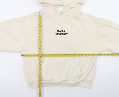Pacific Republic Women Ivory Pullover Hoodie Size S Graphic Print Queen
