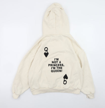 Pacific Republic Women Ivory Pullover Hoodie Size S Graphic Print Queen