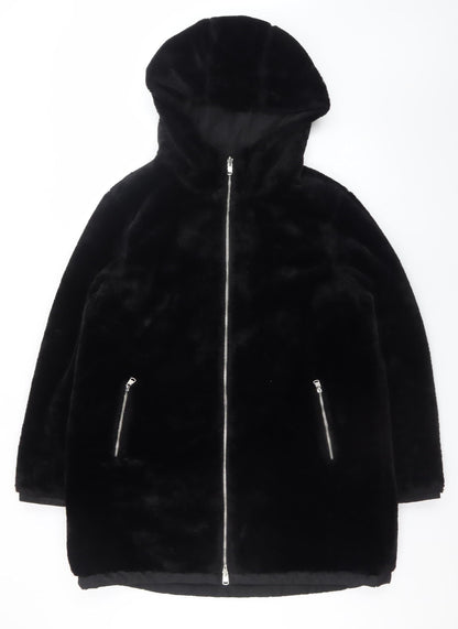 Primark Womens Black Faux Fur Hooded Zip Puffer Coat Size M 12/14