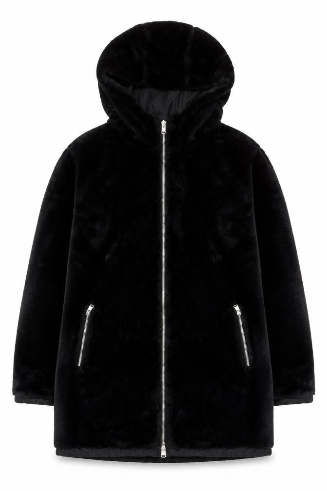 Primark Womens Black Faux Fur Hooded Zip Puffer Coat Size M 12/14