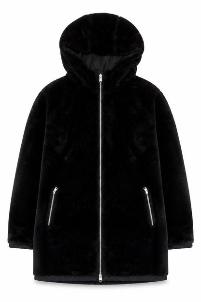 Primark Womens Black Faux Fur Hooded Zip Puffer Coat Size M 12/14