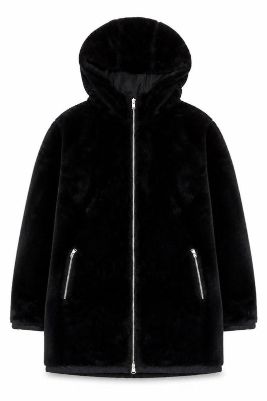 Primark Womens Black Faux Fur Hooded Zip Puffer Coat Size M 12/14
