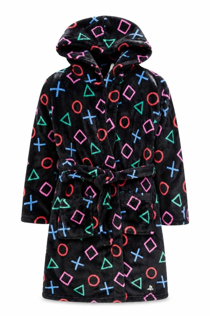Marks & Spencer Girls Black Fleece PlayStation Hooded Robe 8-9 Years
