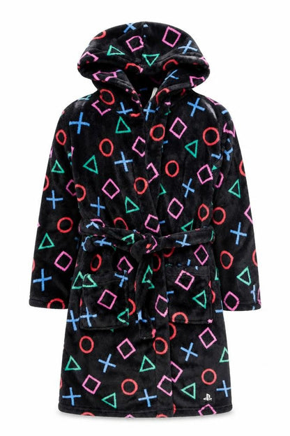 Marks & Spencer Girls Black Fleece PlayStation Hooded Robe 8-9 Years