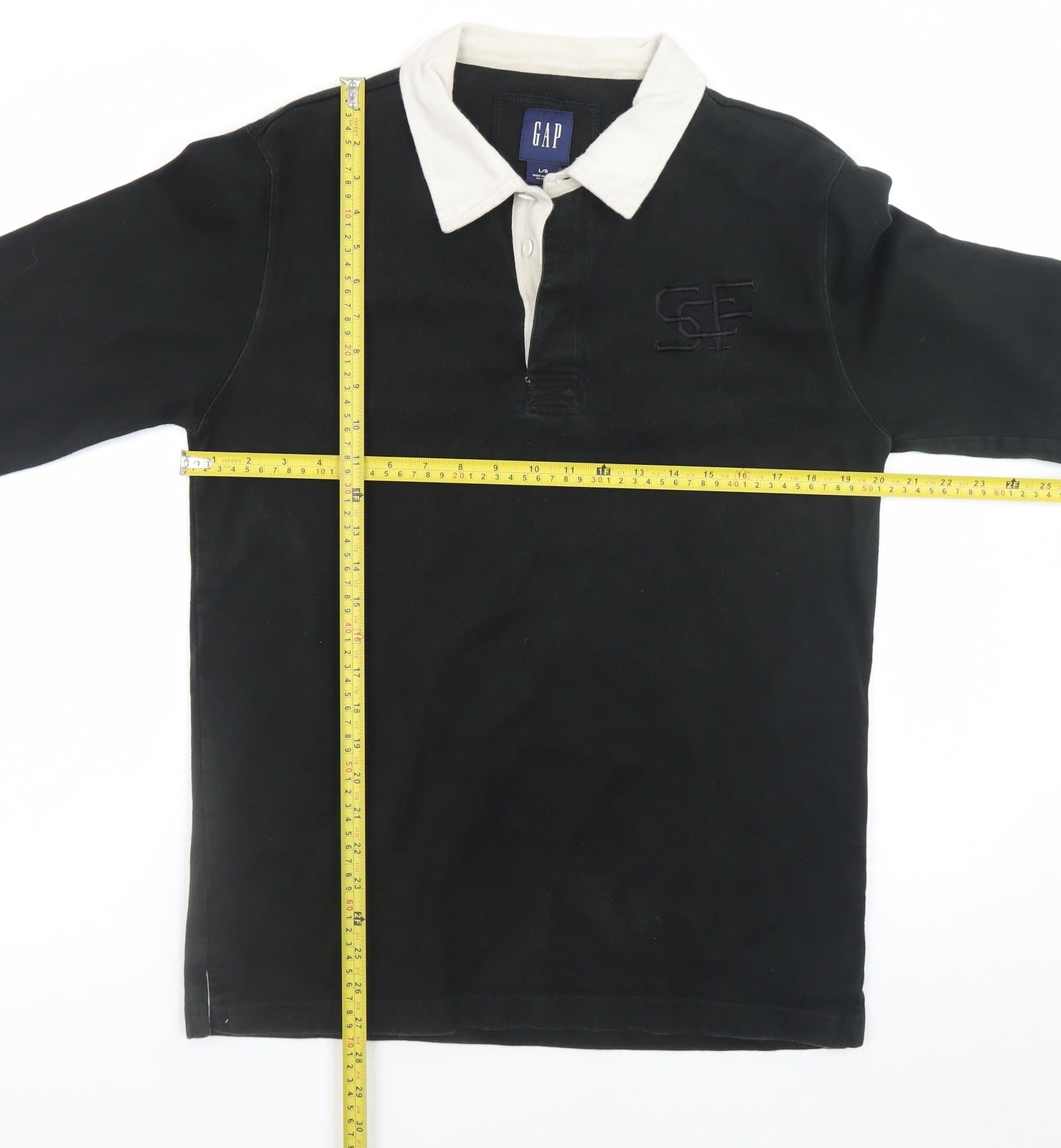GAP Mens Black Long Sleeve Polo Shirt Size L Classic Cotton Rugby Style