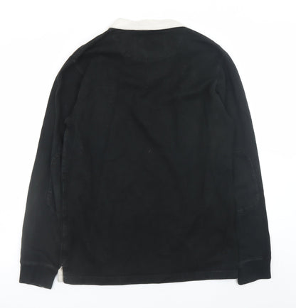GAP Mens Black Long Sleeve Polo Shirt Size L Classic Cotton Rugby Style