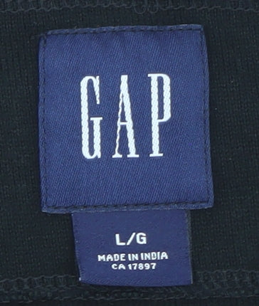 GAP Mens Black Long Sleeve Polo Shirt Size L Classic Cotton Rugby Style