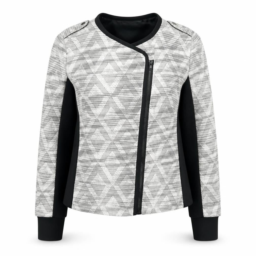 Tu Women’s Grey Geometric Biker Jacket Size 16 Polyester