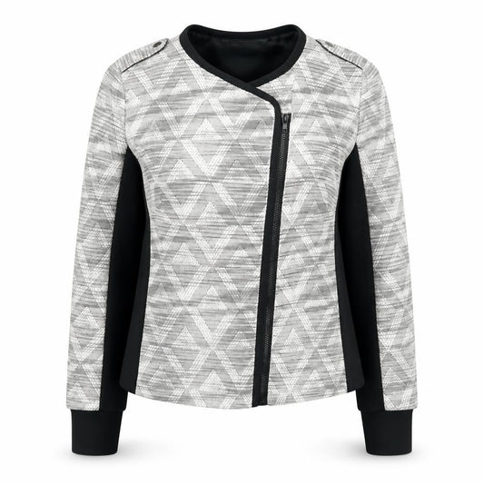 Tu Women’s Grey Geometric Biker Jacket Size 16 Polyester