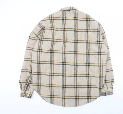 boohooMAN Men Beige Check Flannel Basic Jacket Size M