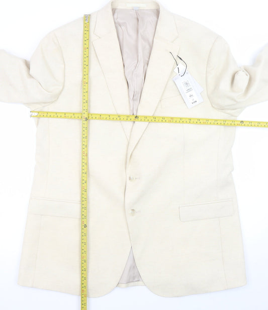 Marks and Spencer Women Beige Wool Blend Single-Breasted Blazer 3XL Long
