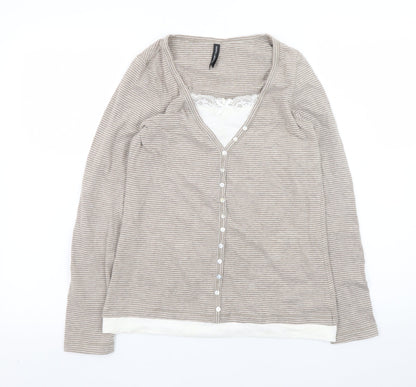 Marks and Spencer Womens Beige Striped Button-Up Top UK 12