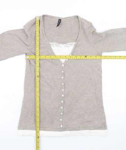 Marks and Spencer Womens Beige Striped Button-Up Top UK 12