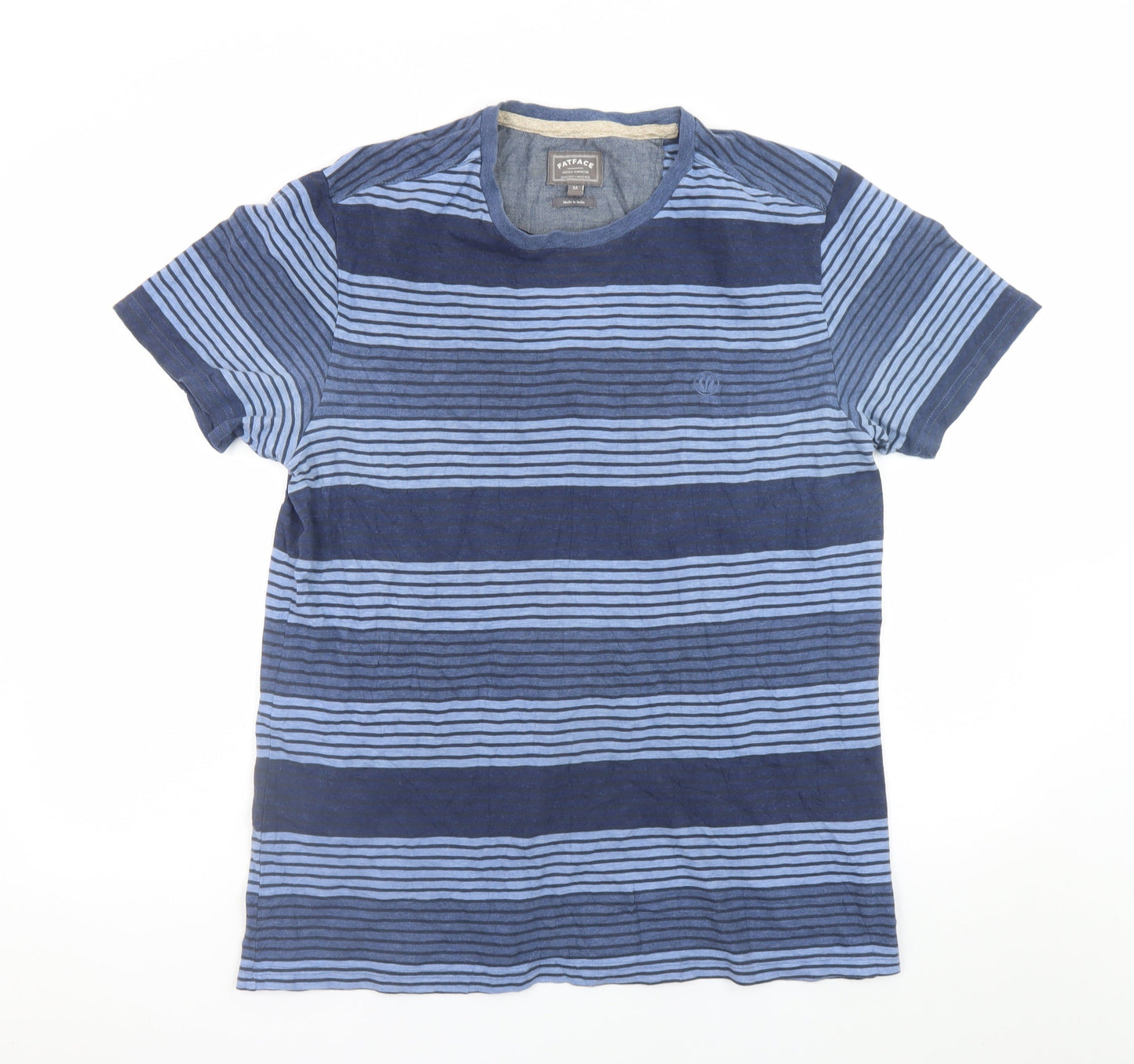 FatFace Men's Blue Striped Cotton Crew Neck Short Sleeve T-Shirt M