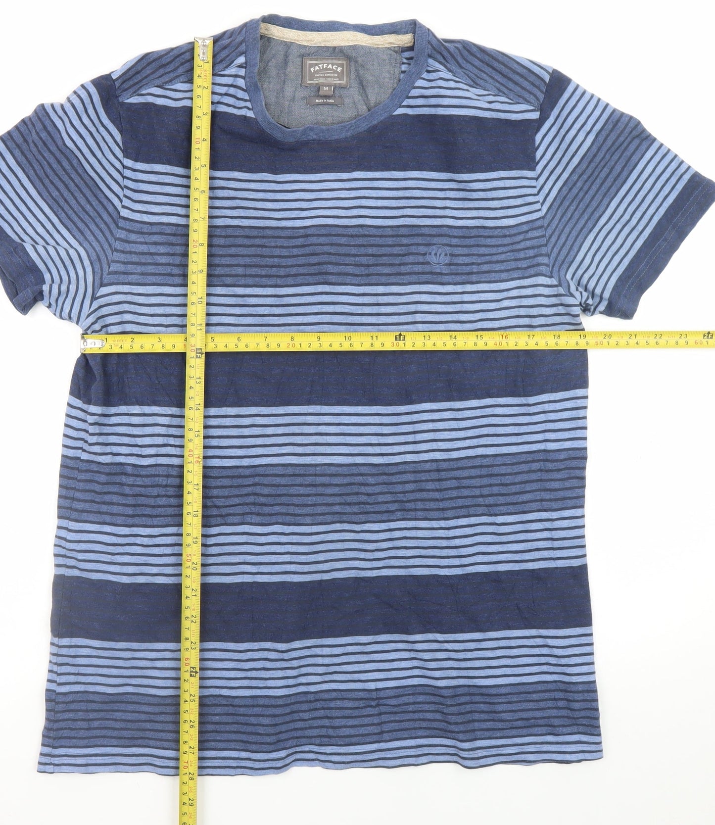 FatFace Men's Blue Striped Cotton Crew Neck Short Sleeve T-Shirt M