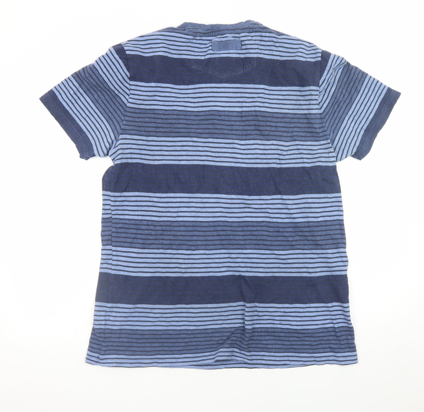 FatFace Men's Blue Striped Cotton Crew Neck Short Sleeve T-Shirt M
